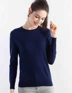 Merino Wool Blend Crew Neck Seamless Knit Sweater