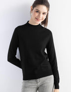 Merino Wool Blend Mock Neck Seamless Knit Sweater