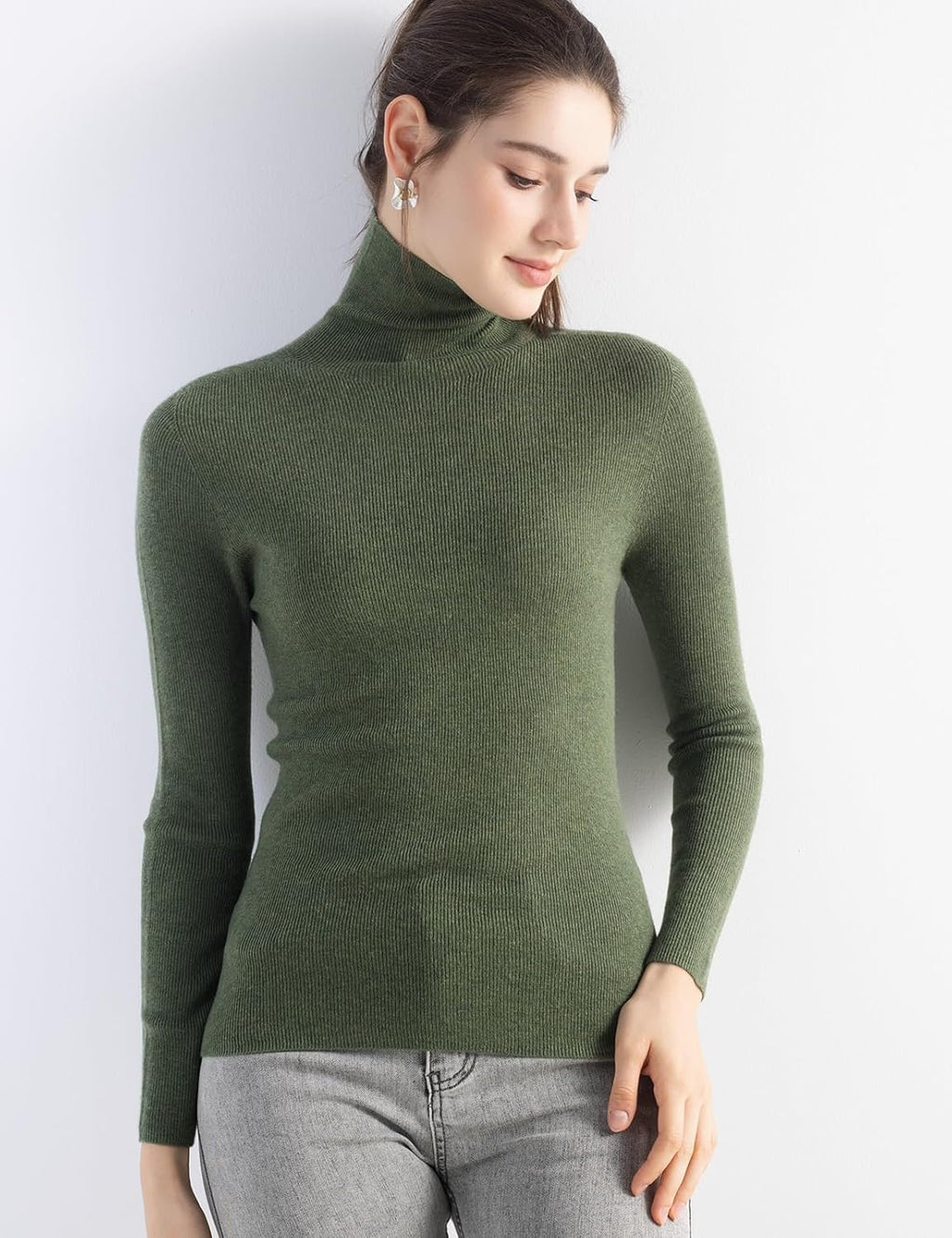 Merino Wool Blend Ribbed Turtleneck Slim Fit Sweater