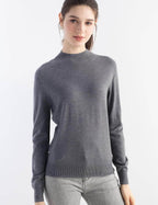 Merino Wool Blend Mock Neck Seamless Knit Sweater