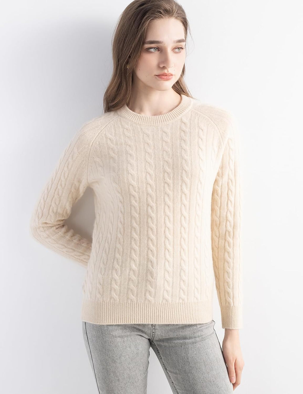 Mongolian Cashmere Cable Crewneck Sweater