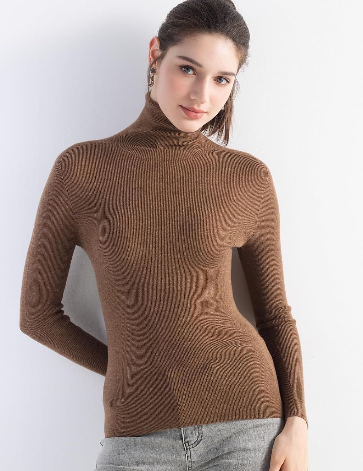 Merino Wool Blend Ribbed Turtleneck Slim Fit Sweater