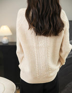 100% Merino Wool Crewneck Cable Knit Sweater