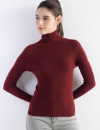 Merino Wool Blend Ribbed Turtleneck Slim Fit Sweater
