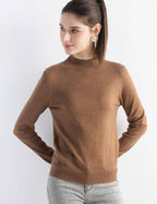 Merino Wool Blend Mock Neck Seamless Knit Sweater