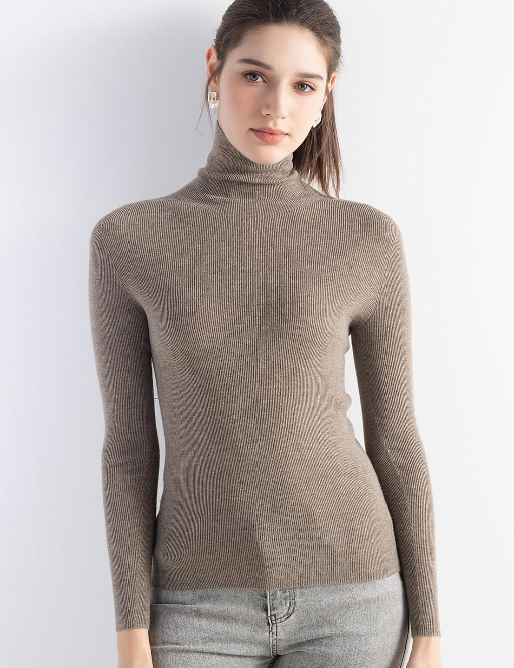 Merino Wool Blend Ribbed Turtleneck Slim Fit Sweater