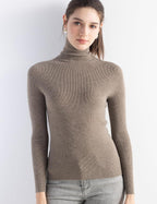Merino Wool Blend Ribbed Turtleneck Slim Fit Sweater