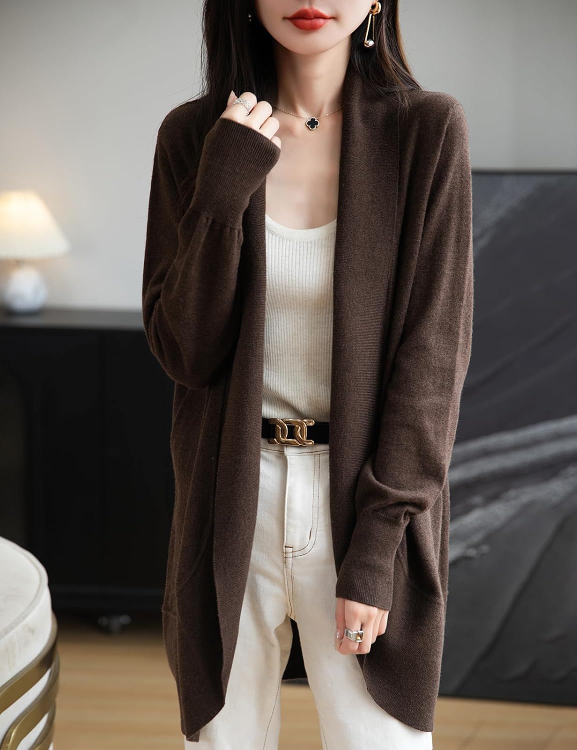 Merino Wool Blend Knit Cardigan Sweater
