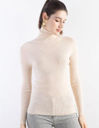 Merino Wool Blend Ribbed Turtleneck Slim Fit Sweater