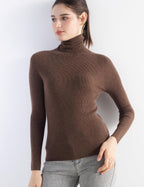 Merino Wool Blend Ribbed Turtleneck Slim Fit Sweater