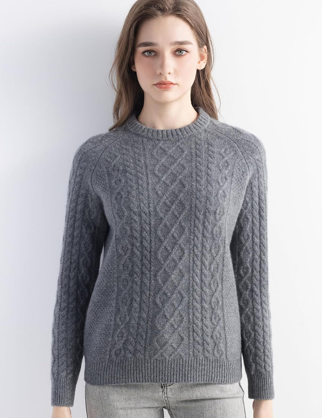 Mongolian Cashmere Cable Crewneck Sweater