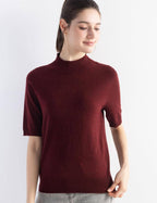 Merino Wool Blend Mock Neck Short Sleeve Seamless Knit Sweater