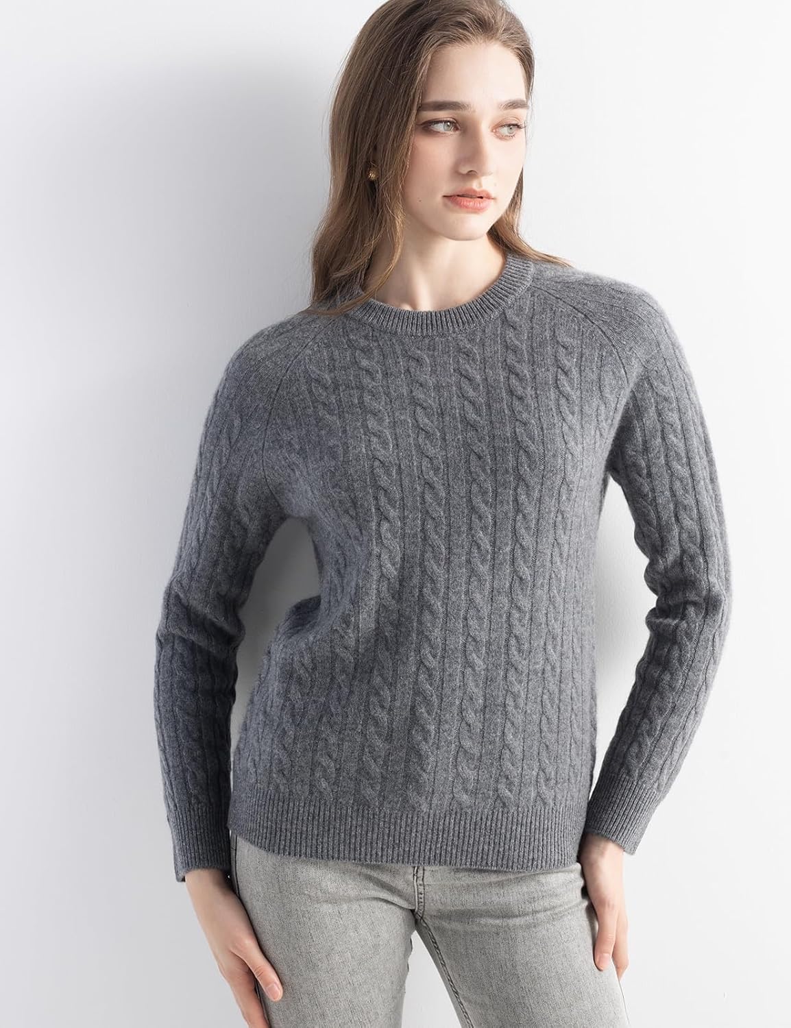 Mongolian Cashmere Cable Crewneck Sweater