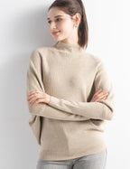 Merino Wool Blend Oversized Mock Neck Batwing Knit Sweater