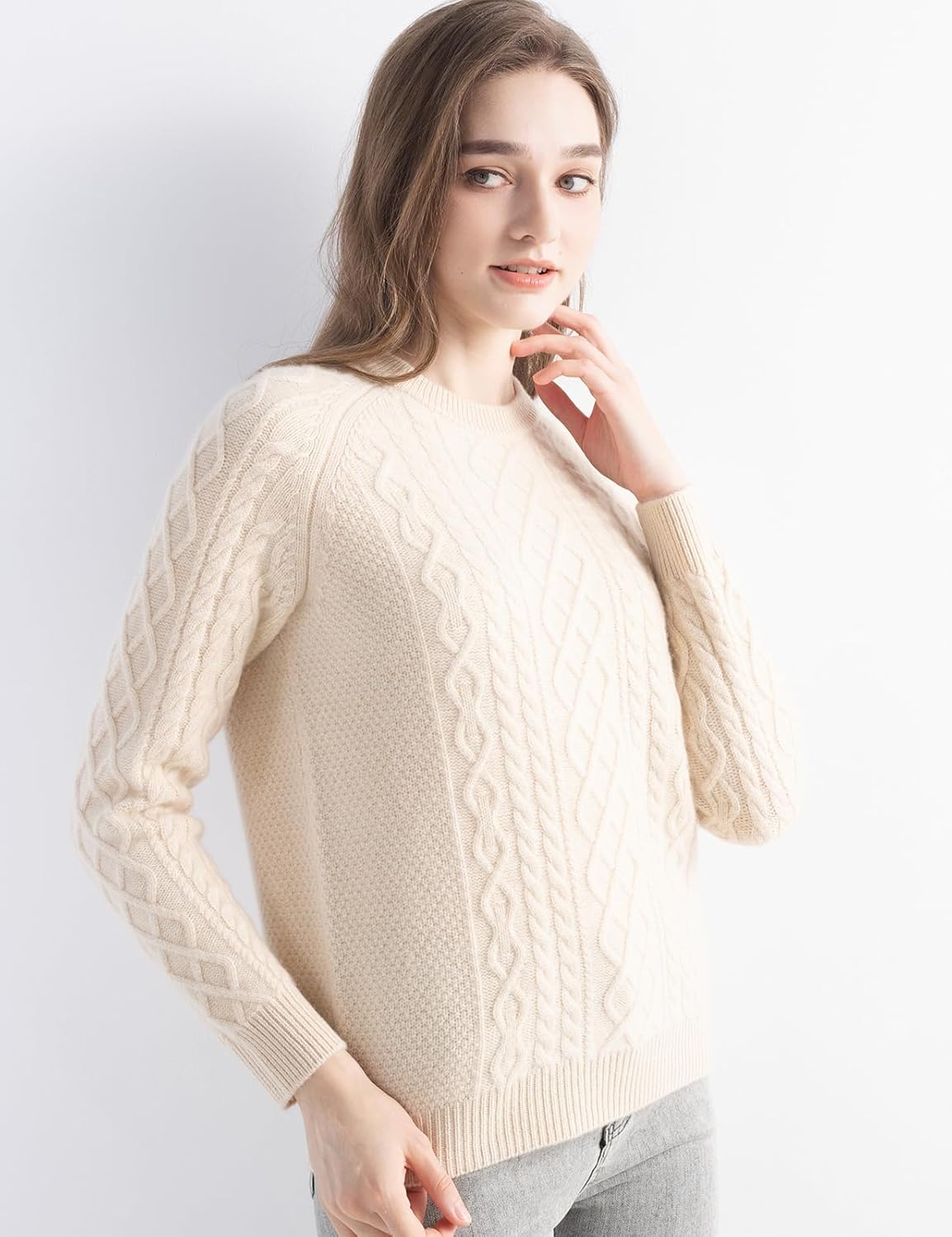 Mongolian Cashmere Cable Crewneck Sweater