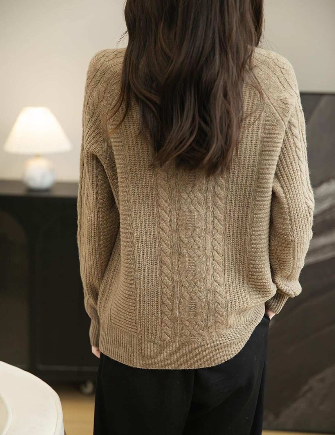 100% Merino Wool Crewneck Cable Knit Sweater
