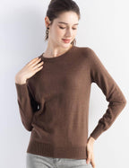 Merino Wool Blend Crew Neck Seamless Knit Sweater