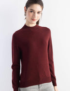 Merino Wool Blend Mock Neck Seamless Knit Sweater