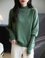 Merino Wool Blend Mock Neck Batwing Sleeve Sweater