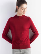 Merino Wool Blend Mock Neck Seamless Knit Sweater