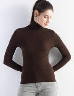 Merino Wool Blend Ribbed Turtleneck Slim Fit Sweater
