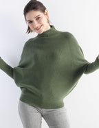 Merino Wool Blend Oversized Mock Neck Batwing Knit Sweater