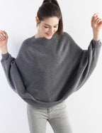 Merino Wool Blend Oversized Crewneck Batwing Sweater