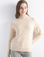 Mongolian Cashmere Casual Mock Neck Cable Sweater