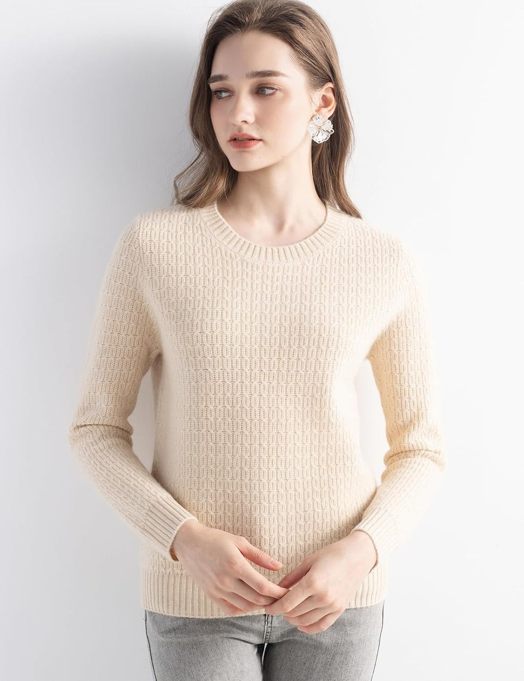 Mongolian Cashmere Textured Crewneck Sweater