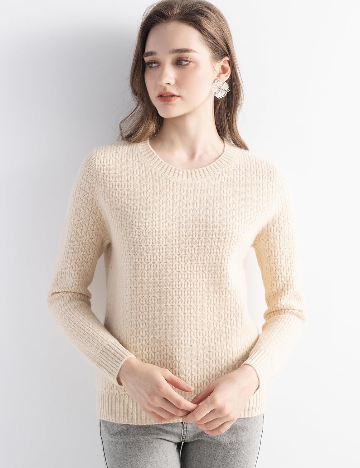 Mongolian Cashmere Textured Crewneck Sweater