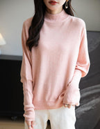 Merino Wool Blend Mock Neck Batwing Sleeve Sweater