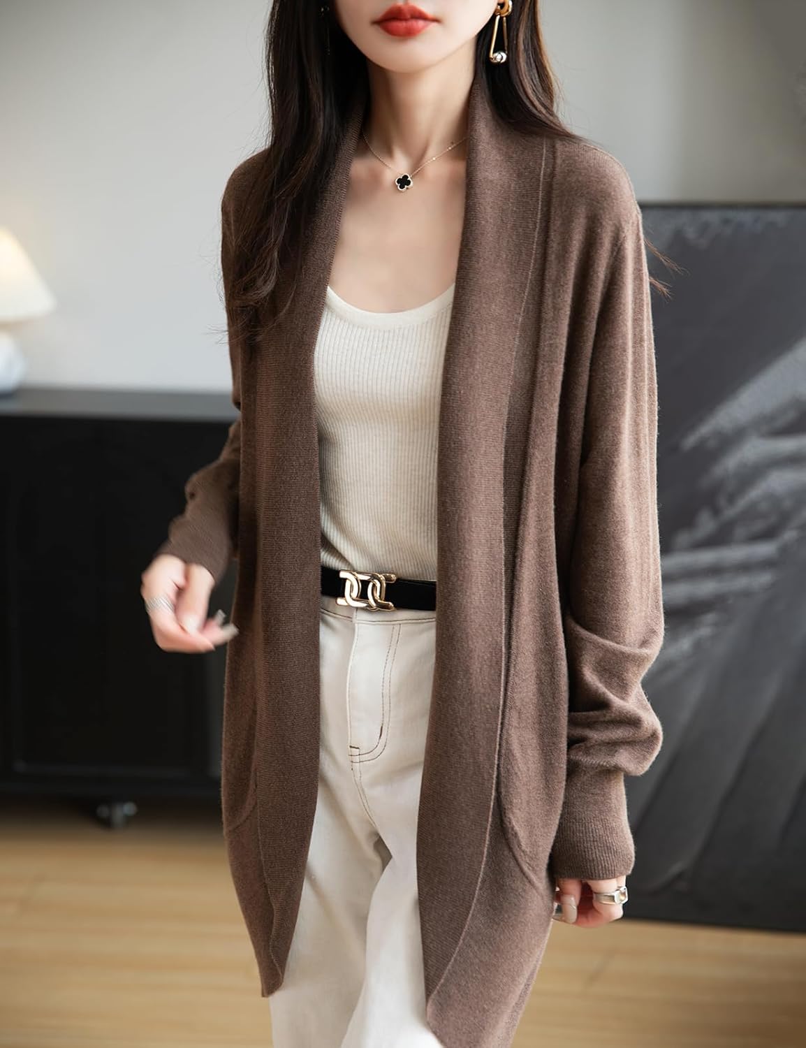 Merino Wool Blend Knit Cardigan Sweater