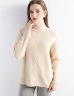 100% Cashmere Cable Knit Mock Neck Sweater