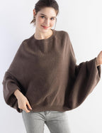 Merino Wool Blend Oversized Crewneck Batwing Sweater