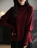Merino Wool Blend Mock Neck Batwing Sleeve Sweater