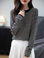 Merino Wool Blend Striped Crewneck Sweater