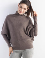 Merino Wool Blend Oversized Mock Neck Batwing Knit Sweater