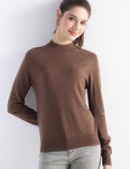 Merino Wool Blend Mock Neck Seamless Knit Sweater