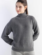 Merino Wool Blend Mock Neck Loose Knit Sweater