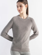 Merino Wool Blend Crew Neck Knit Sweater