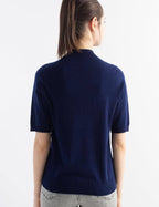 Merino Wool Blend Mock Neck Short Sleeve Seamless Knit Sweater