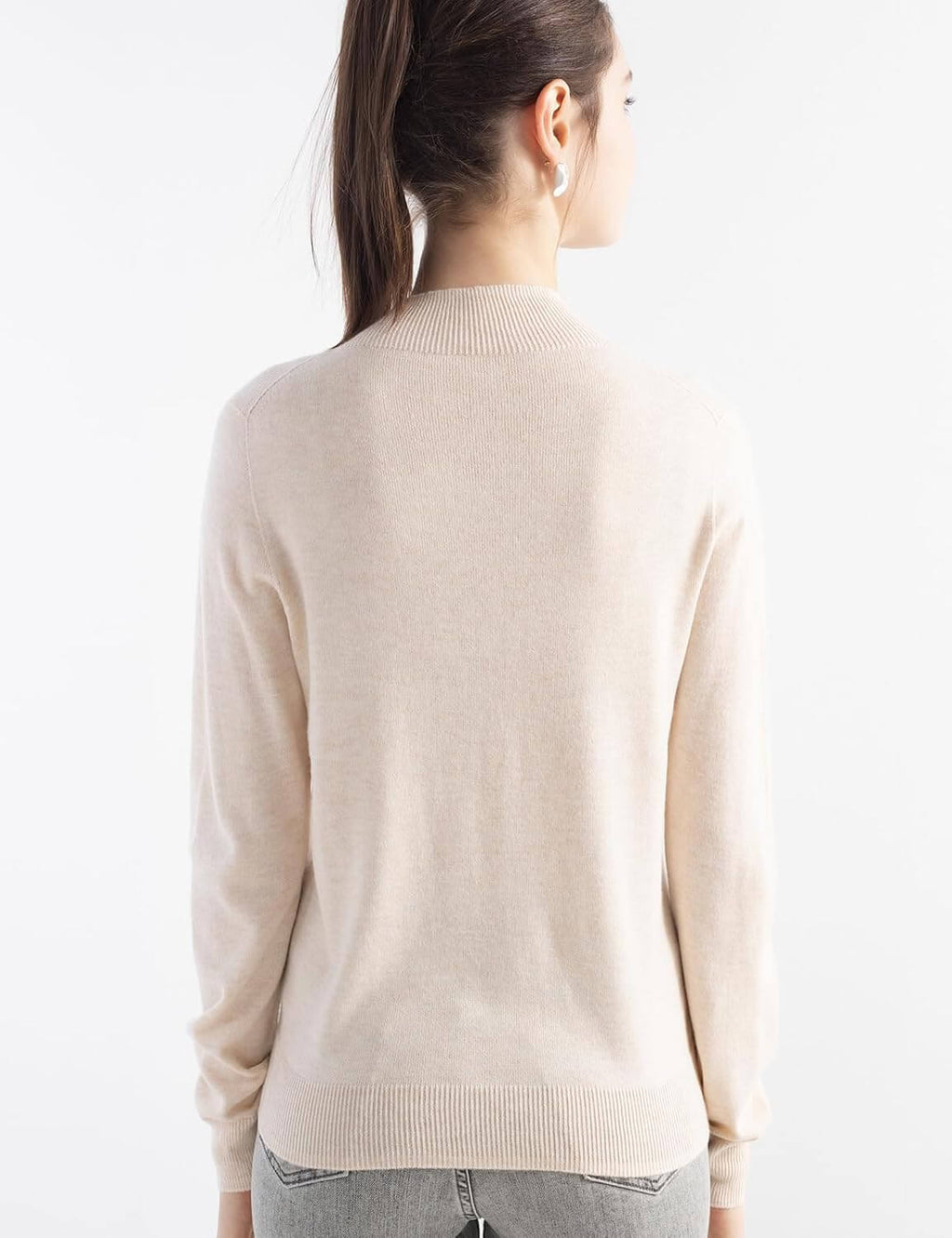 Merino Wool Blend Mock Neck Seamless Knit Sweater