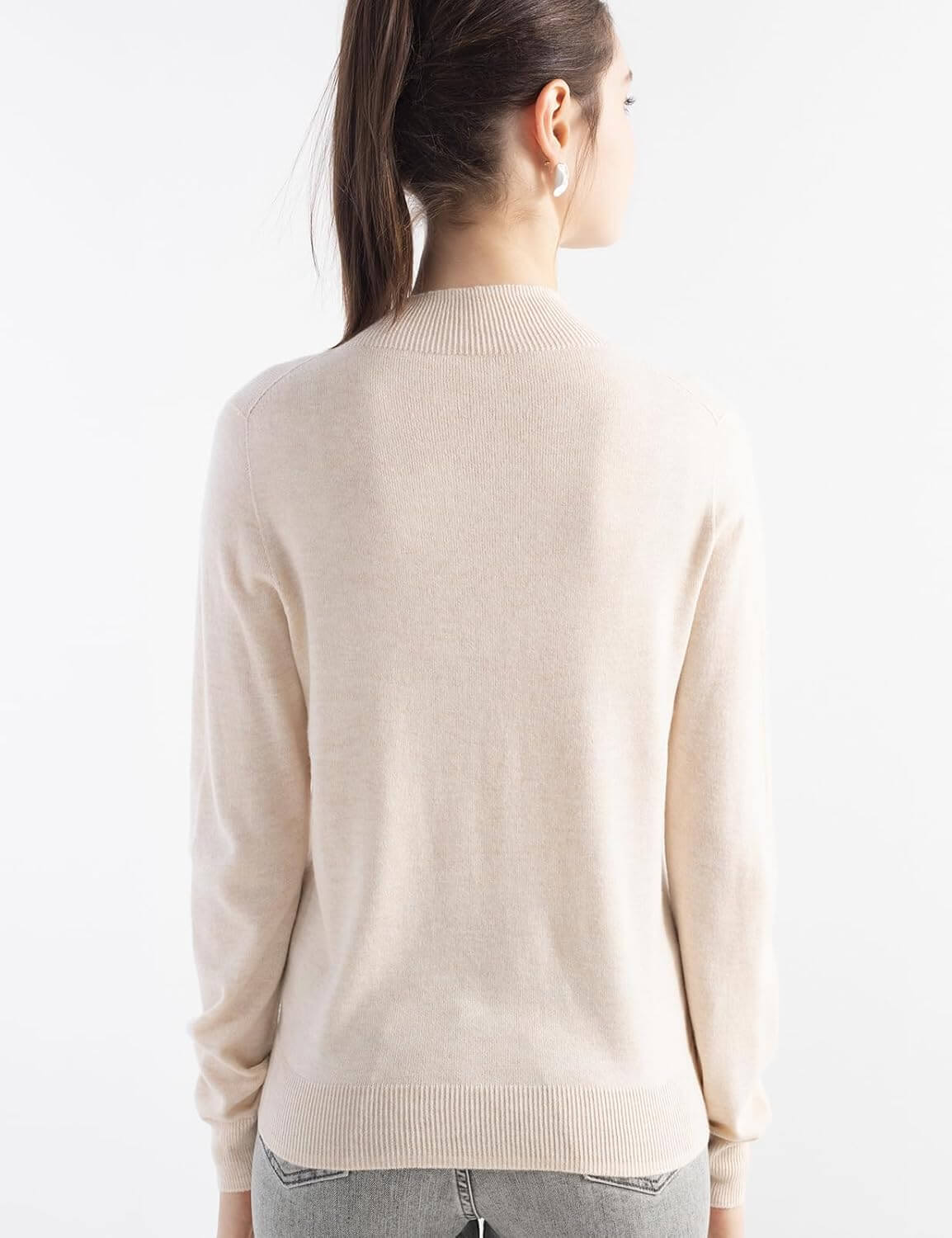 Merino Wool Blend Mock Neck Seamless Knit Sweater