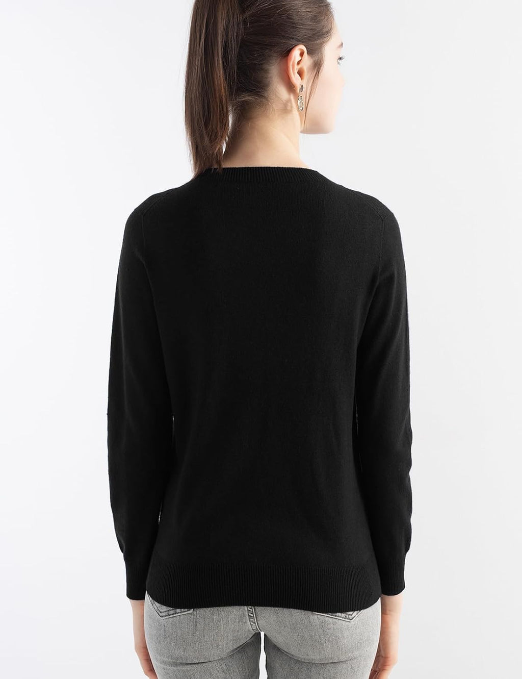 Merino Wool Blend Crew Neck Seamless Knit Sweater