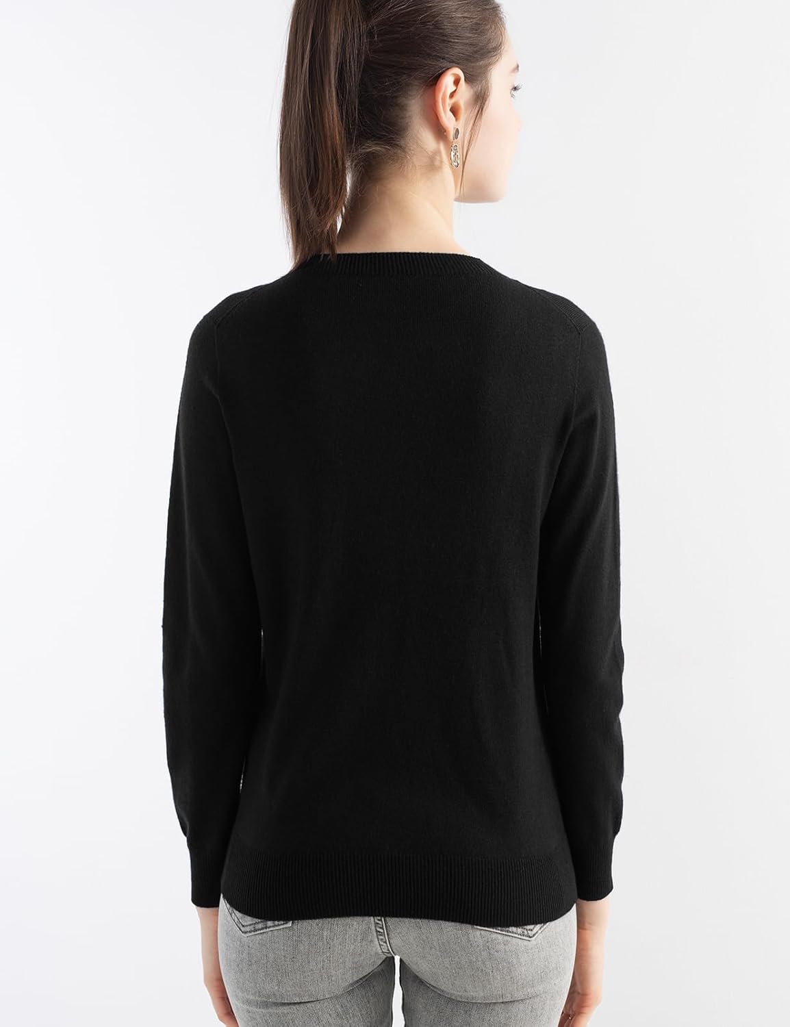 Merino Wool Blend Crew Neck Seamless Knit Sweater
