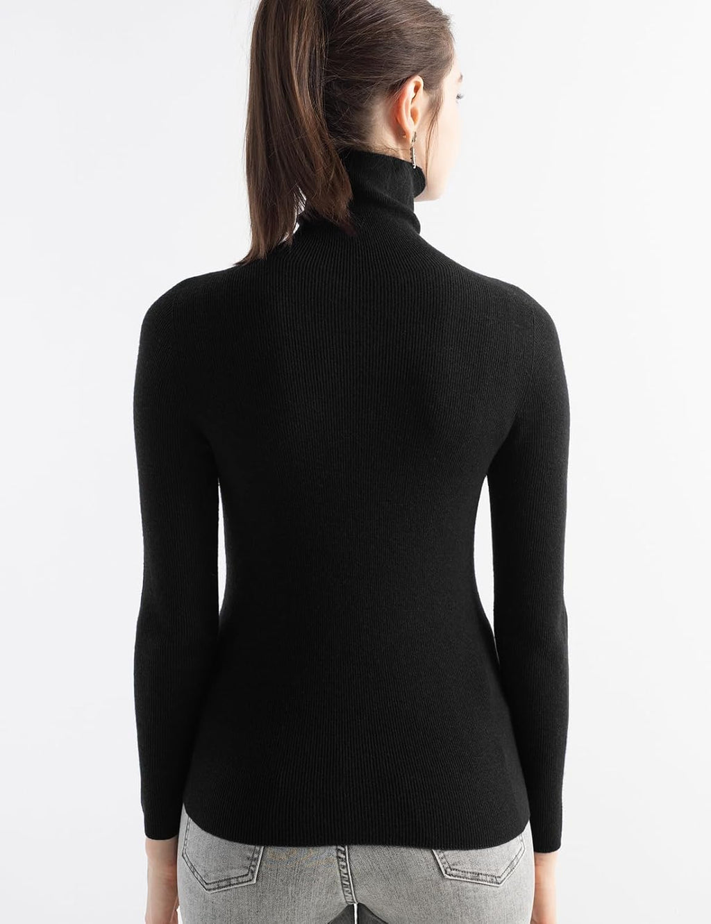 Merino Wool Blend Ribbed Turtleneck Slim Fit Sweater