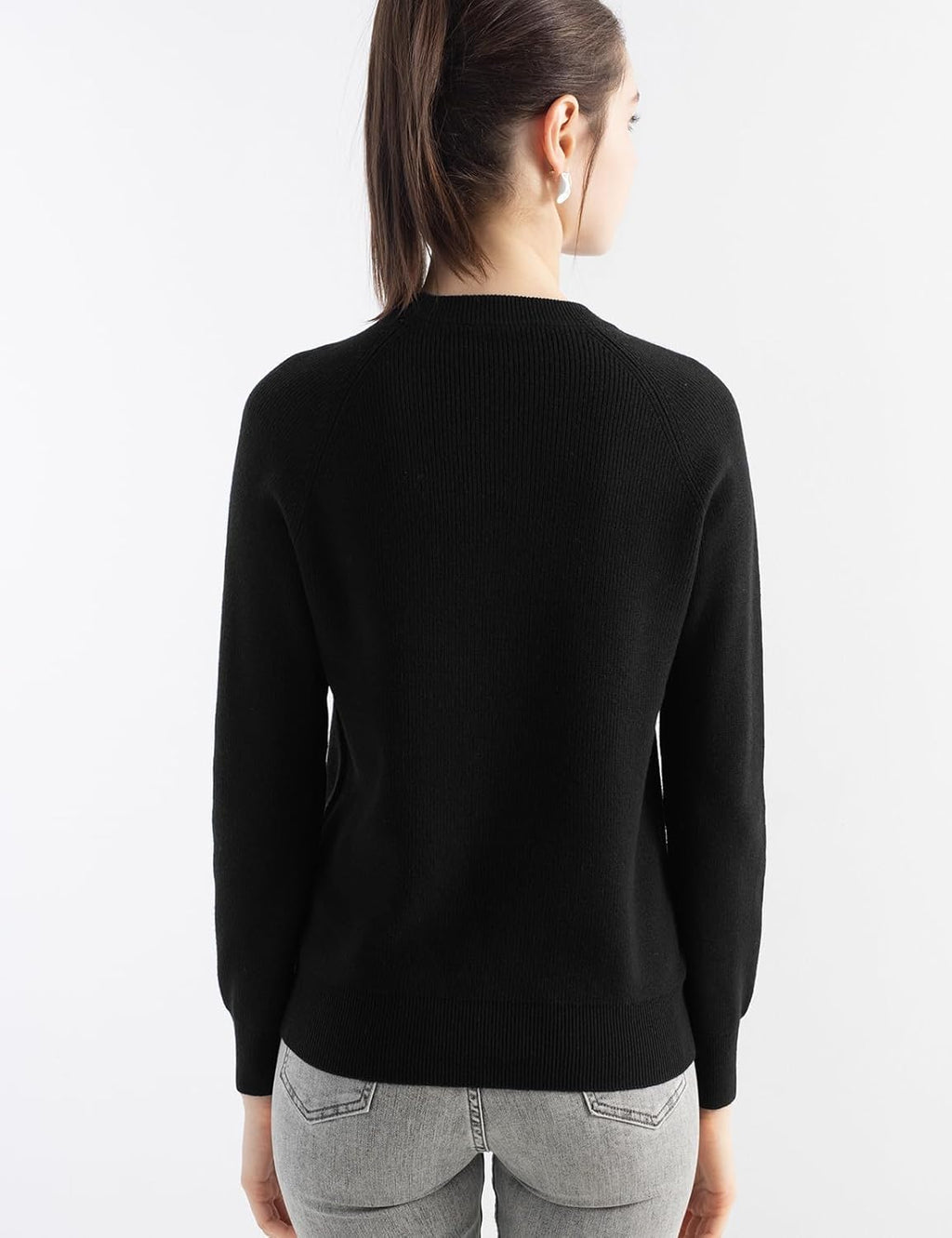 Merino Wool Blend Crew Neck Knit Sweater