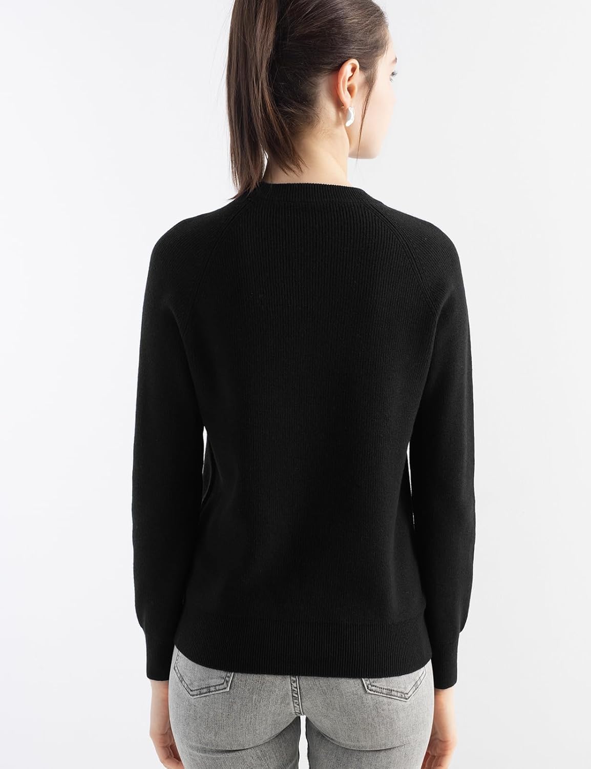 Merino Wool Blend Crew Neck Knit Sweater