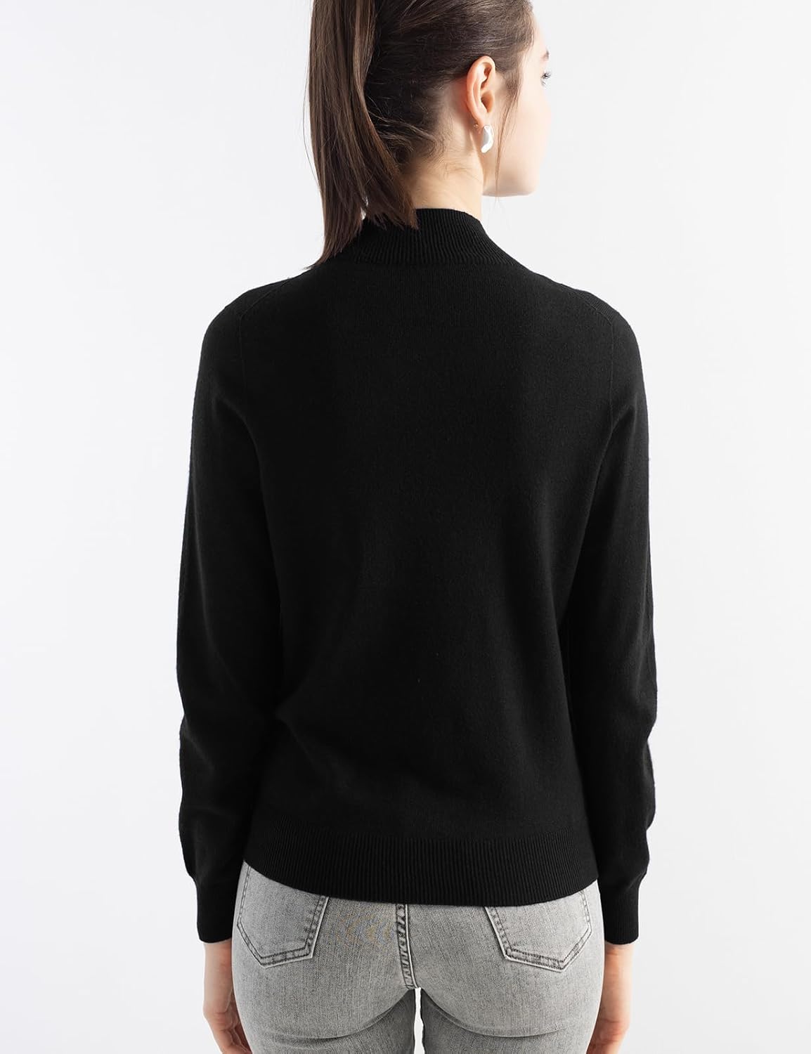 Merino Wool Blend Mock Neck Seamless Knit Sweater