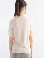 Merino Wool Blend Crew Neck Short Sleeve Seamless Knit Sweater